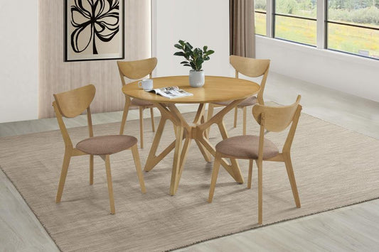 Elowen - 5 Piece Round Solid Wood Dining Set - Light Walnut