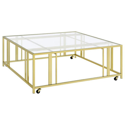 Adri - Square Glass Top Coffee Table With Casters