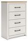 Linnocreek - White / Warm Brown - Four Drawer Chest