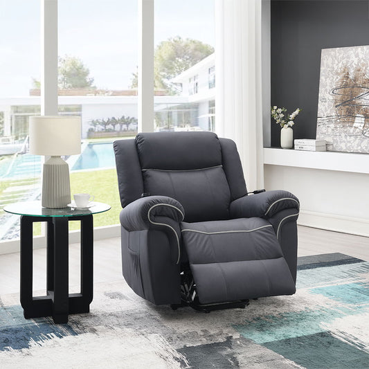 Domana - Power Recliner With Lift & Heating & Massage - Dark Blue Fabric