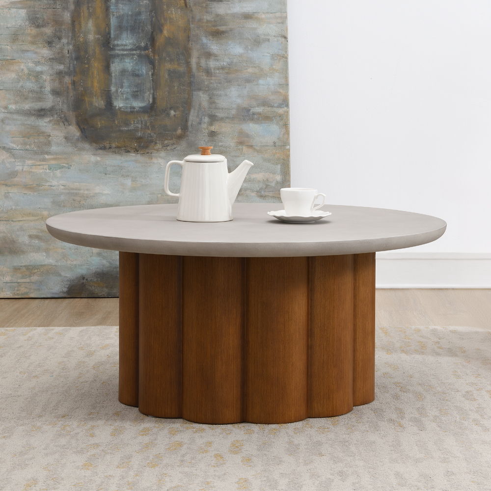 Evelyn - Coffee Table - Faux Concrete Top & Walnut  Finish