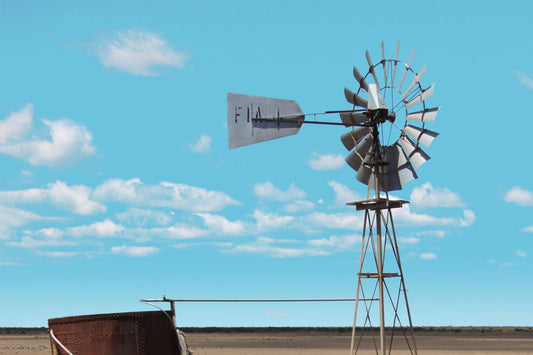 Windmill In The Field By Anna Coppel (Framed) - Blue