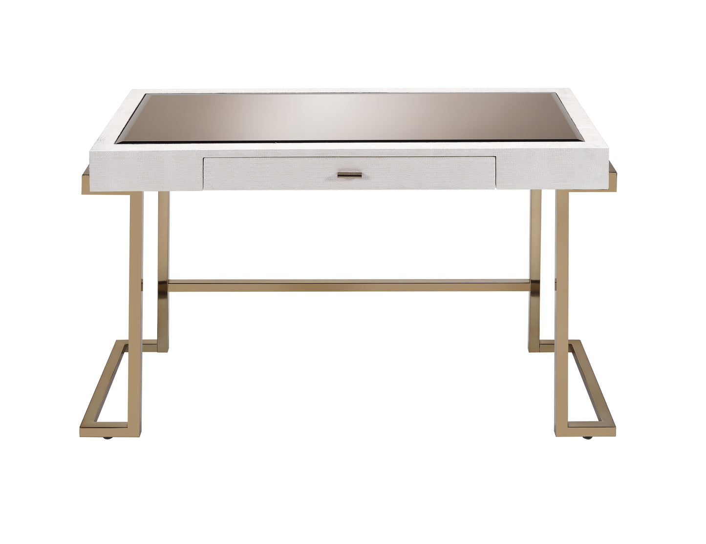 Boice - Vanity Desk - White PU & Champagne Finish