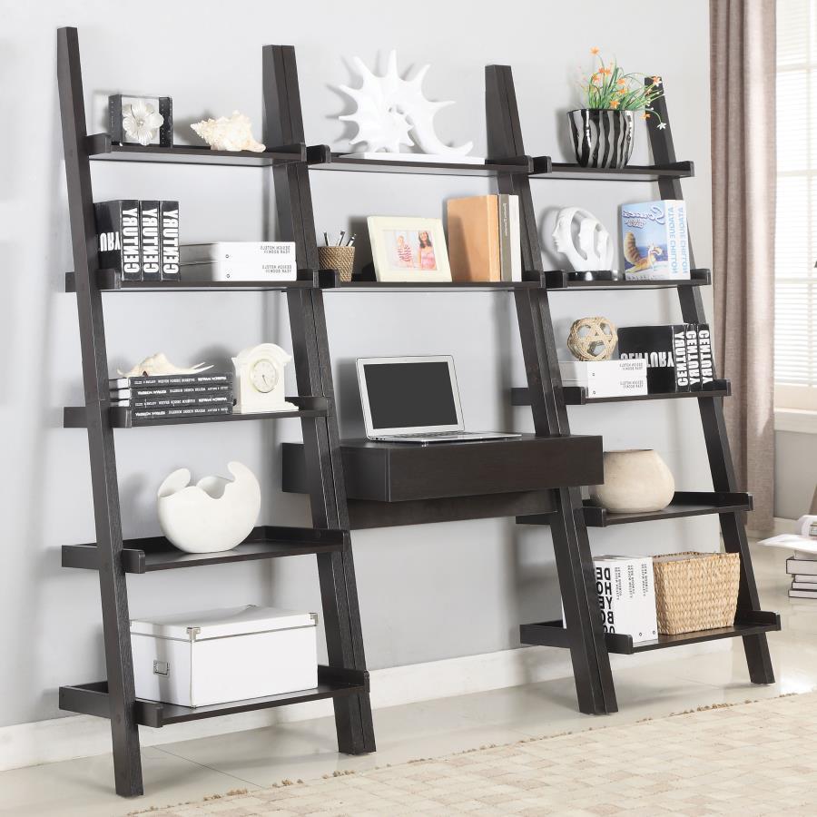 Colella - 3 Piece Ladder Desk And Bookcase Set - Cappuccino