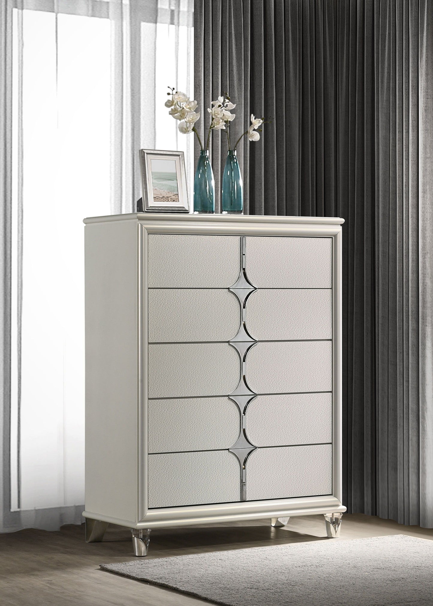 Olivia - 5-Drawer Bedroom Chest Of Drawers - Pearl White