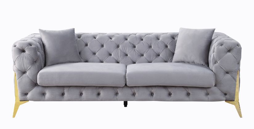 Jelanea - Sofa - Gray Velvet & Gold Finish - 30"