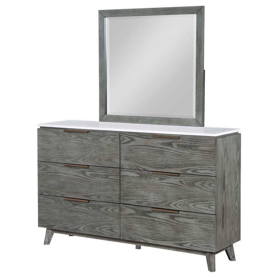 Nathan - 6-Drawer Dresser With Mirror - Gray