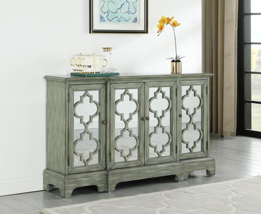 Erigeron - 4 Door Wood Trellis Storage Accent Cabinet - Gray