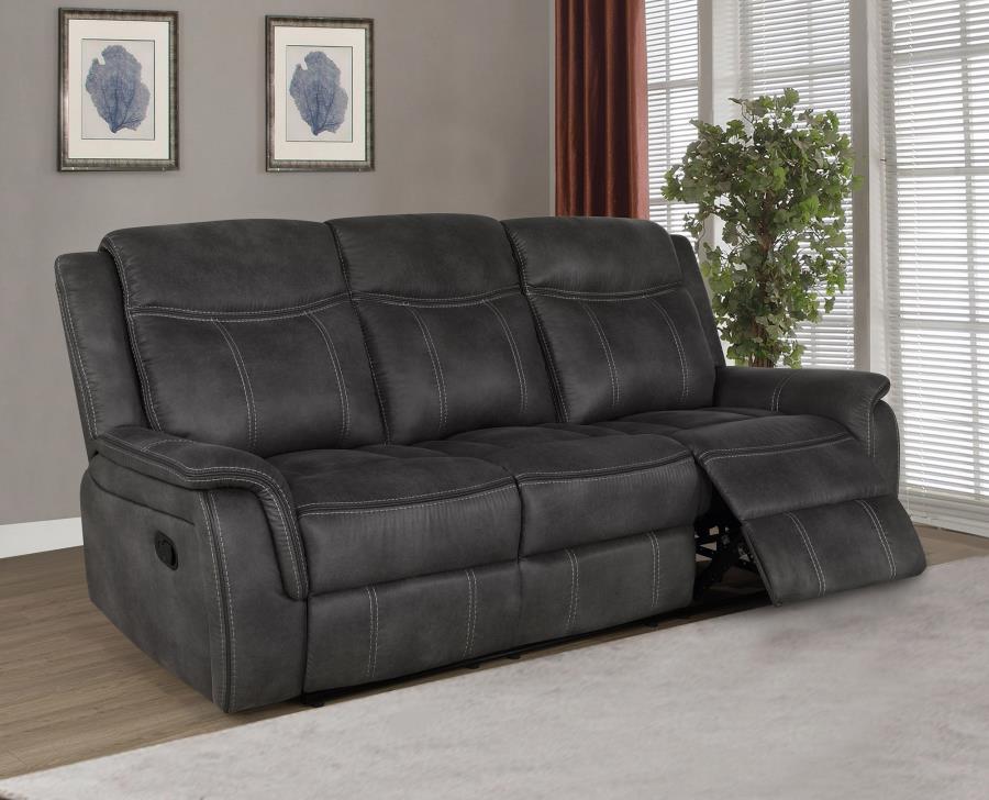 Lawrence - Upholstered Padded Arm Reclining Sofa - Charcoal