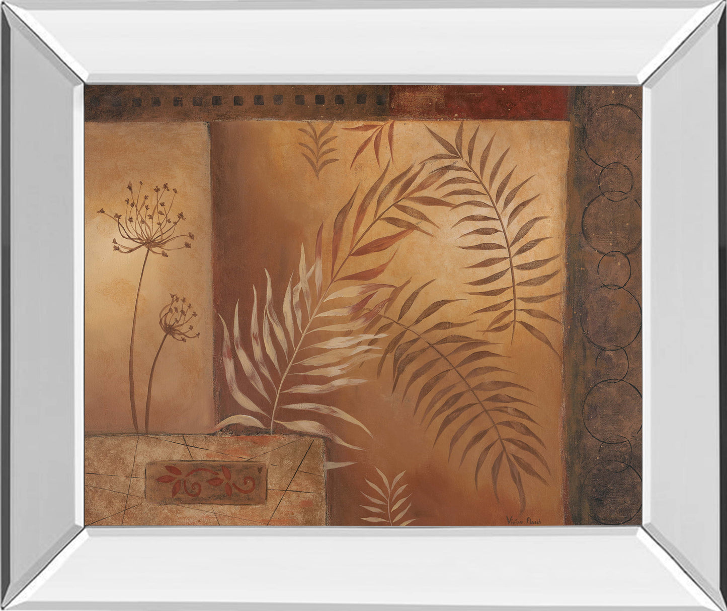 Modern Fern I By Vivian Flasch - Mirror Framed Print Wall Art - Red