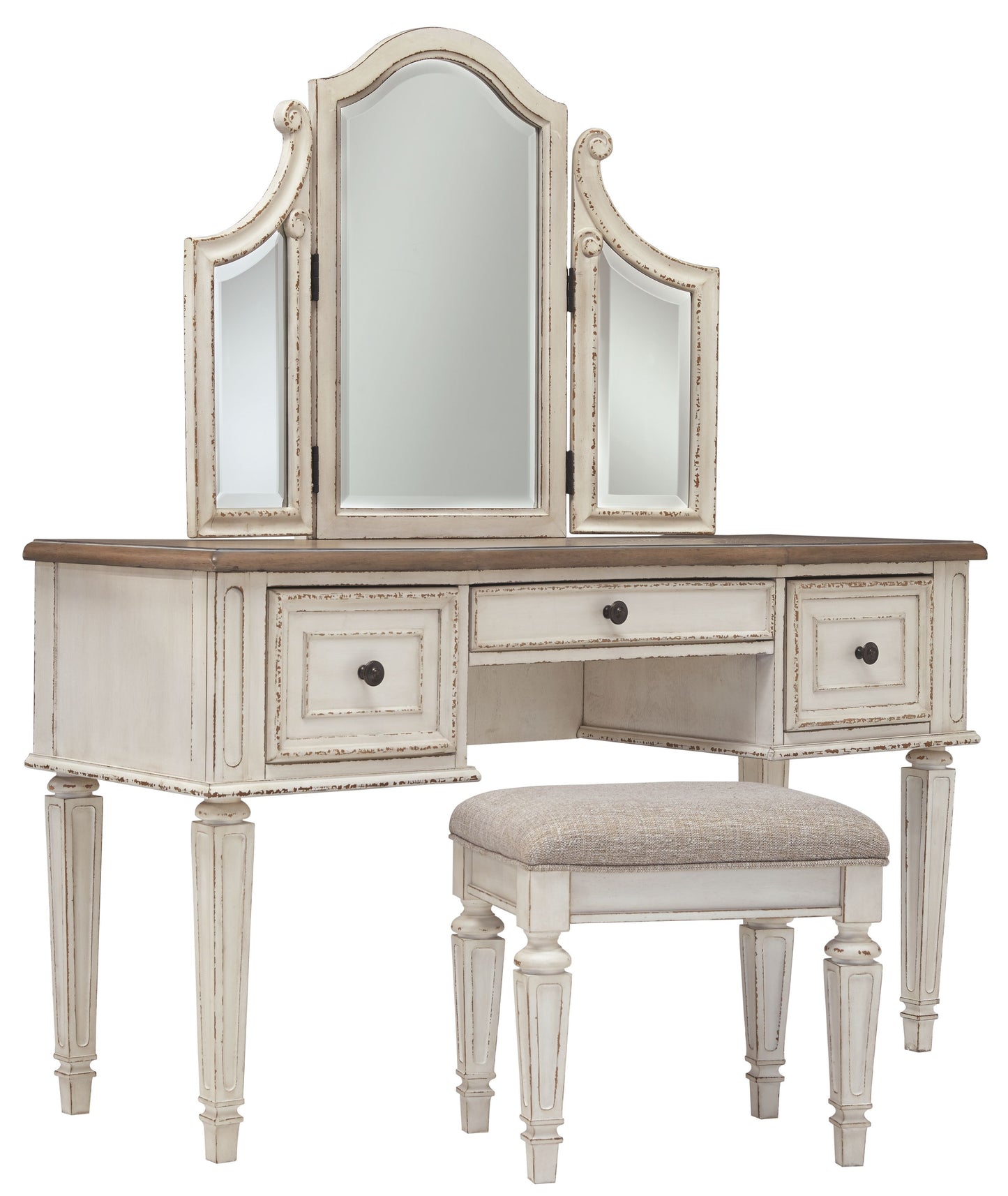 Realyn - White / Brown / Beige - Vanity/mirror/Stool (Set of 3)