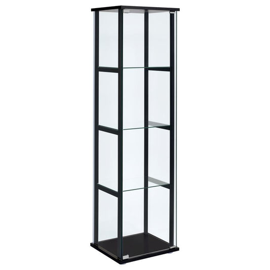 Cyclamen - 4-Shelf Clear Glass Curio Display Cabinet - Black