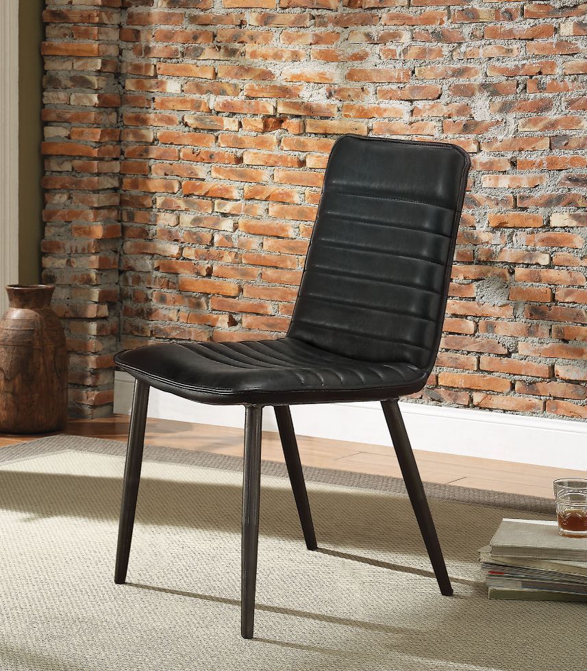 Hosmer - Side Chair (Set of 2) - Black Top Grain Leather & Antique Black