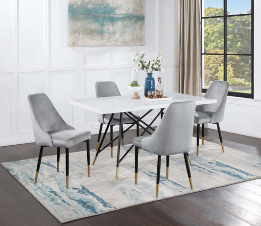 Gabrielle - 5 Piece Marble Top Dining Table Set - White And Gray